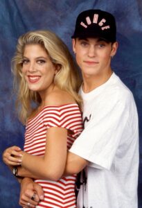 "Beverly Hills, 90210" co-stars Tori Spelling and Brian Austin Green in 1992.