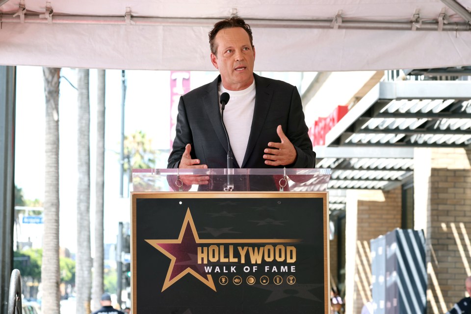 Vince Vaughn during his Hollywood Walk of Fame speech on August 12, 2024, in Hollywood, California