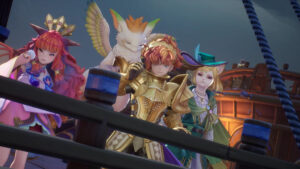 Image of four characters from Visions of Mana looking over the rail of a ship