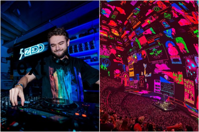 the EDM DJ Zedd next to a photo of Dead & Company at Sphere in Las Vegas