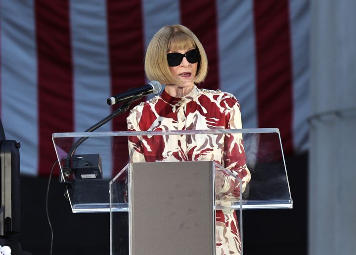 Wintour speaks at the New York fashion event.