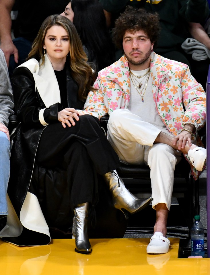 Selena Gomez and Benny Blanco at a basketball game in Los Angeles, California on January 3, 2024