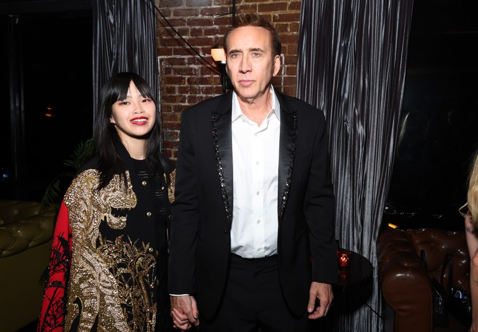 Nicolas Cage with wife Riko Shibata attend the after party for the Los Angeles premiere of Longlegs at The Bourbon Room on July 08, 2024 in Hollywood, California