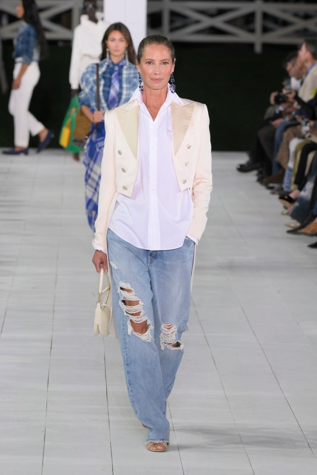 Christy Turlington on the runway at Ralph Lauren RTW Spring 2025 as part of New York Ready to Wear Fashion Week on September 5, 2024 in East Hampton, New York