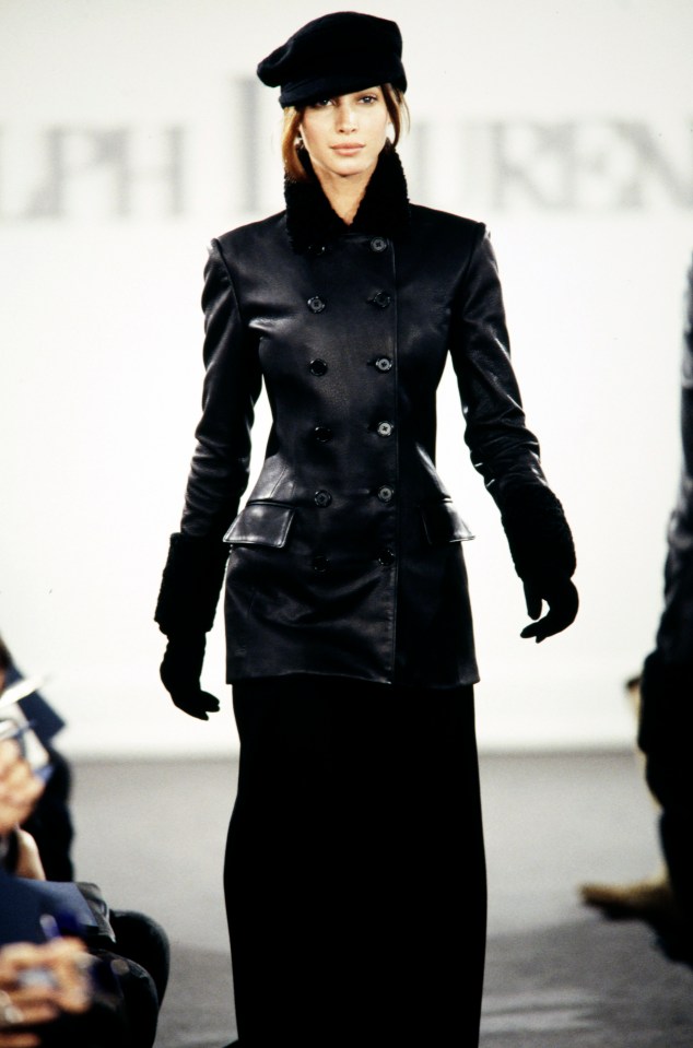 Christy Turlington in an all-black ensemble for an earlier Ralph Lauren show