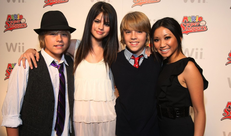 Dylan Sprouse, Selena Gomez, Cole Sprouse, and Brenda Song at Cole and Dylan Sprouse's 16th Birthday Party in August 2008