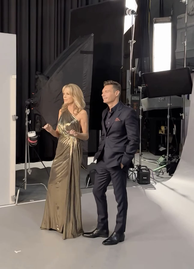 Vanna White and new host Ryan Seacrest have a photo shoot for the new season of Wheel of Fortune