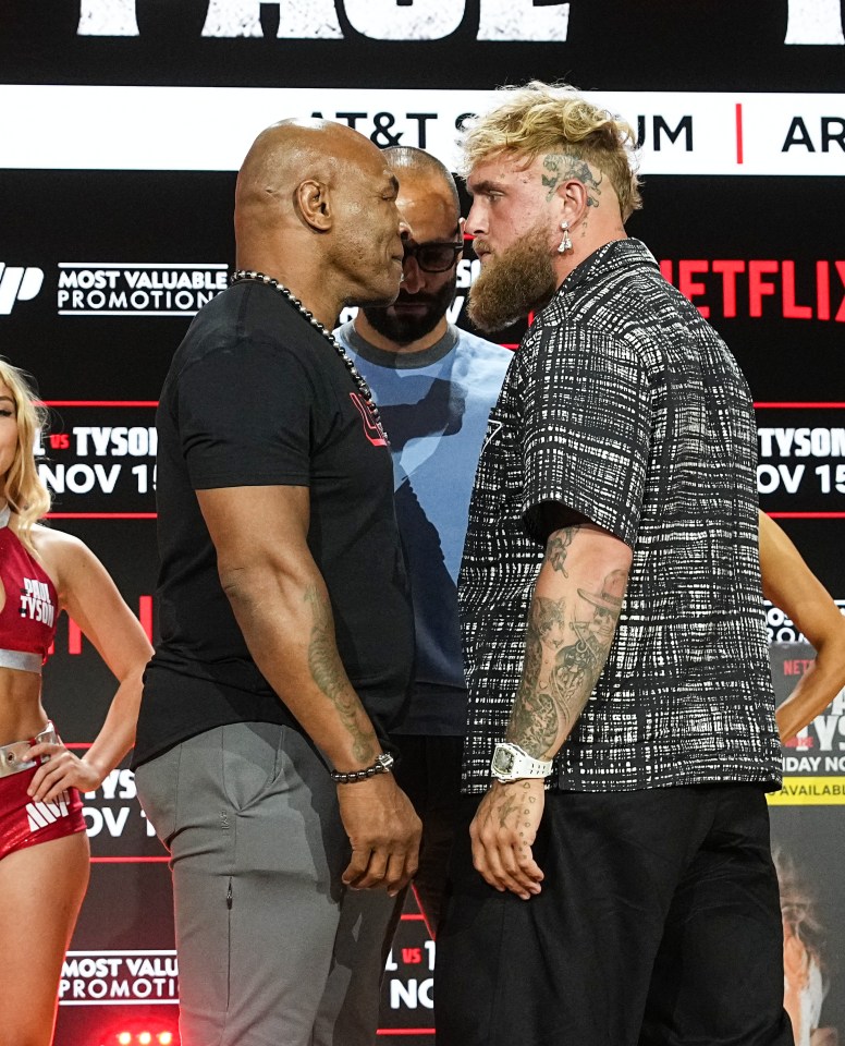 Mike Tyson facing off with Jake Paul