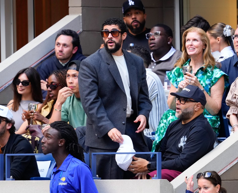 Bad Bunny watching the 2024 US Open Tennis Championships on September 8 in New York City