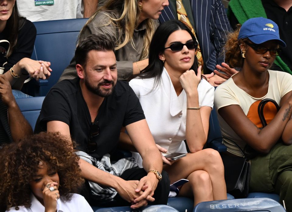 Kendall wearing a white suit and skirt to the 2024 US Open Tennis Championship in Flushing Meadows, New York, on September 8