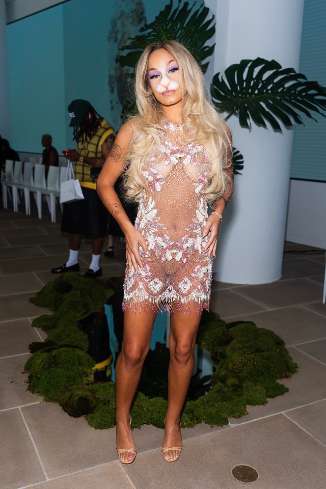 Tanner rocked a sheer minidress with some very unusual makeup