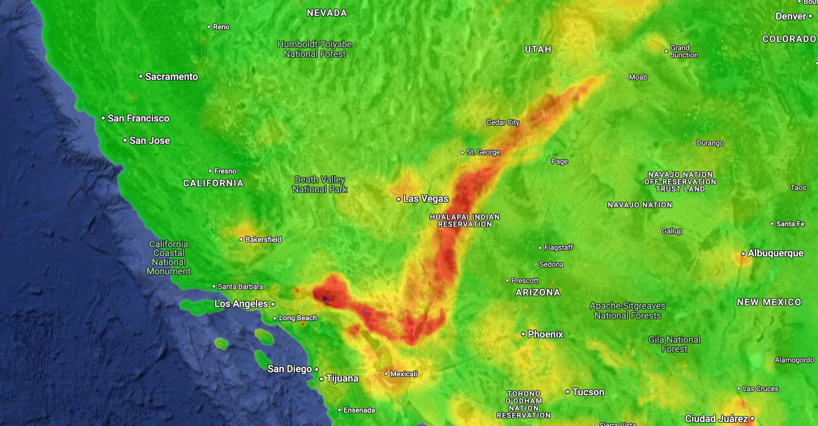 Bridge Fire smoke map in California