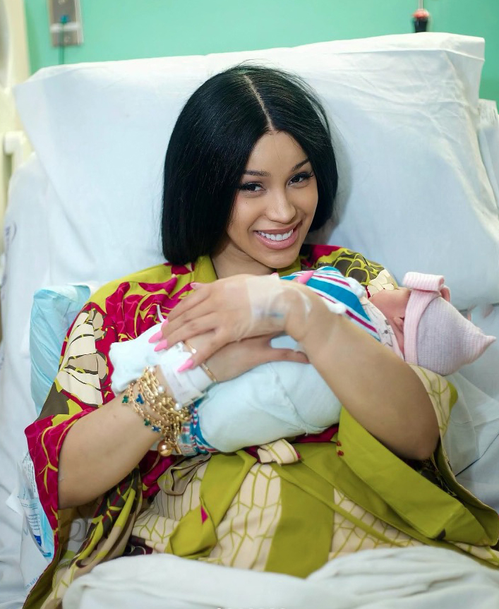 Cardi looked incredibly glam as she held her newborn