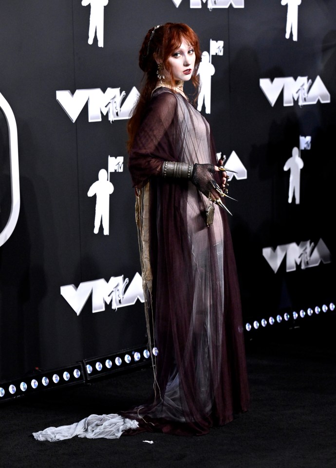 Chappell Roan on the black carpet of the VMAs