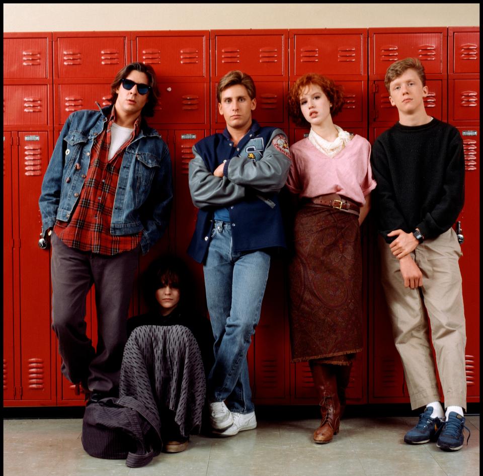 The Breakfast Club actors (from left to right) Judd Nelson, Ally Sheedy, Emilio Estevez, Molly Ringwald, and Anthony Michael Hall