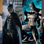 From L to R: Batman '66 Adam West, Batman '89 Michael Keaton, Jim Lee's comic book Batman, and Robert Pattinson in The Batman.