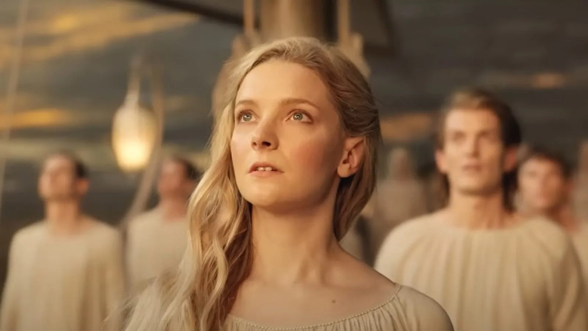 Galadriel looking up in The Lord of the Rings: The Rings of Power trailer