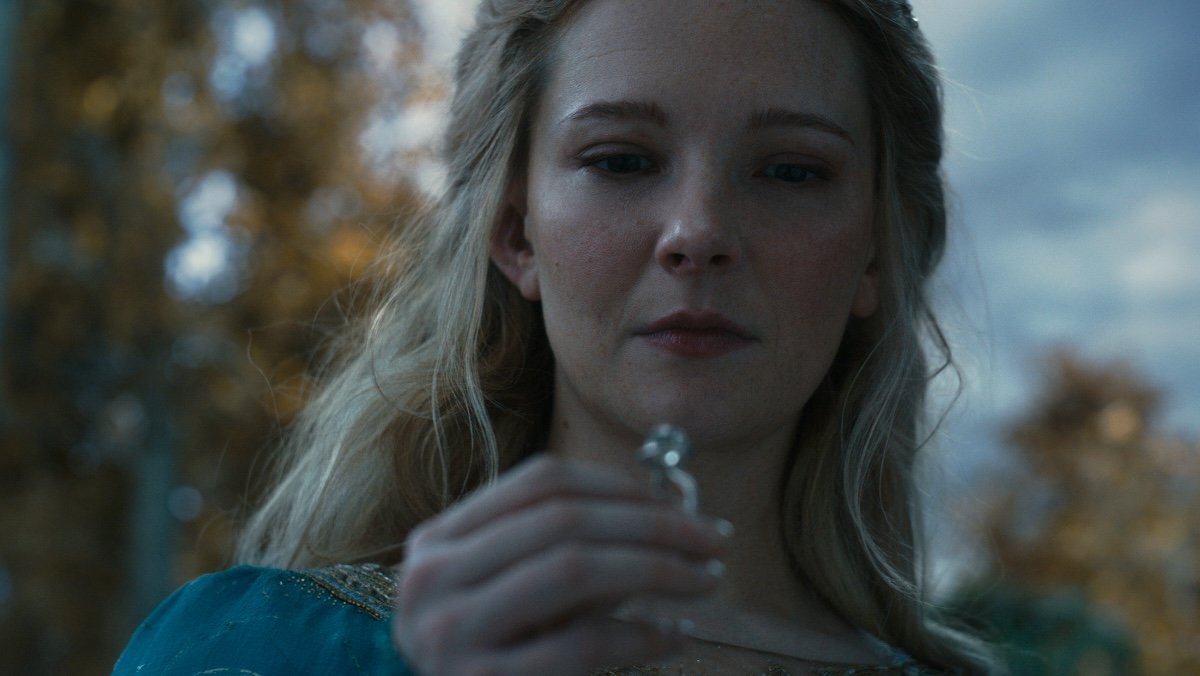 Galadriel looking at her ring the rings of power season two