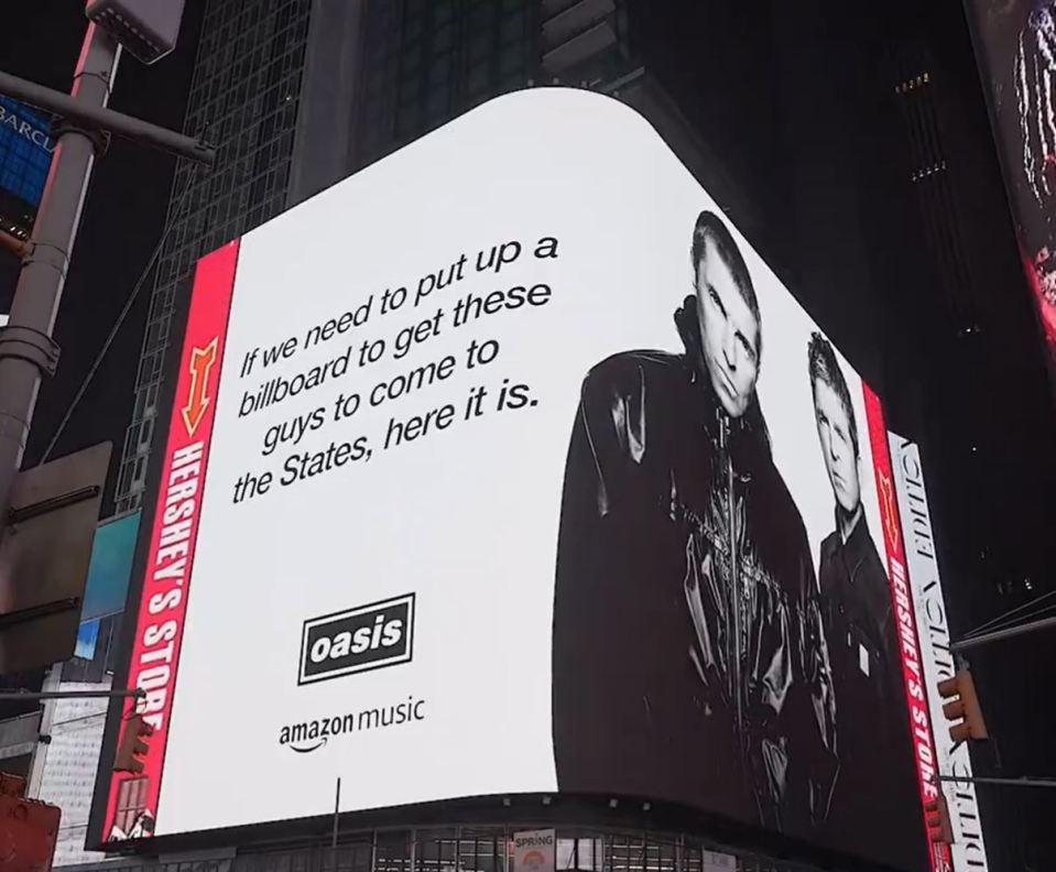 A billboard in New York’s Times Square had an Amazon Music advert with this picture of Noel and Liam