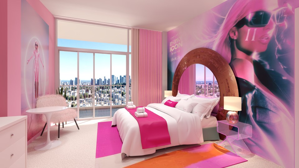 The bedroom of the Paris-themed suites