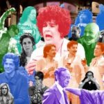 A photo collage of famous sketches from Saturday Night Live over the years.