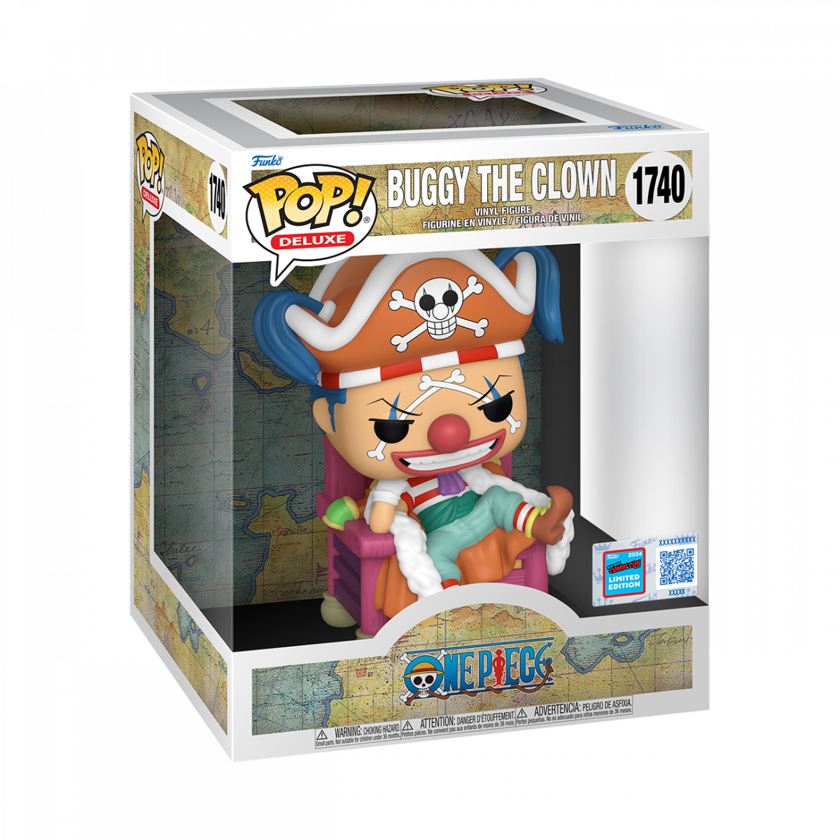 NYCC One Piece funko exclusive Deluxe POP! Buggy the Clown on Throne box