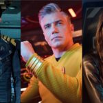 From L to R: Chris Pine in Star Trek: Beyond, Anson Mount in Star Trek: Strange New Worlds, and Michelle Yeoh in Star Trek: Section 31.