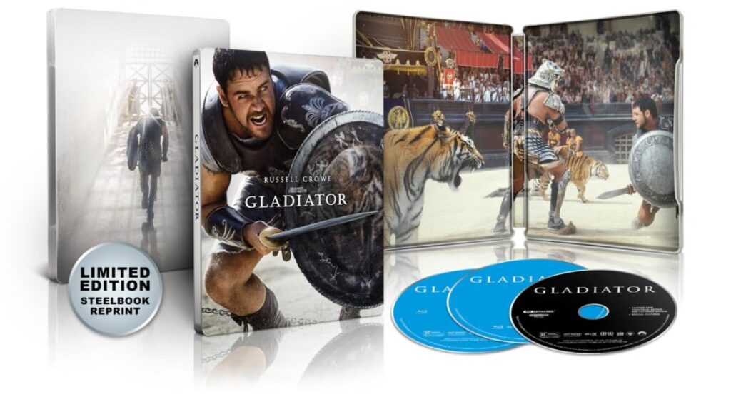 4K Blu-Ray DVD of the film Gladiator with a SteelBook