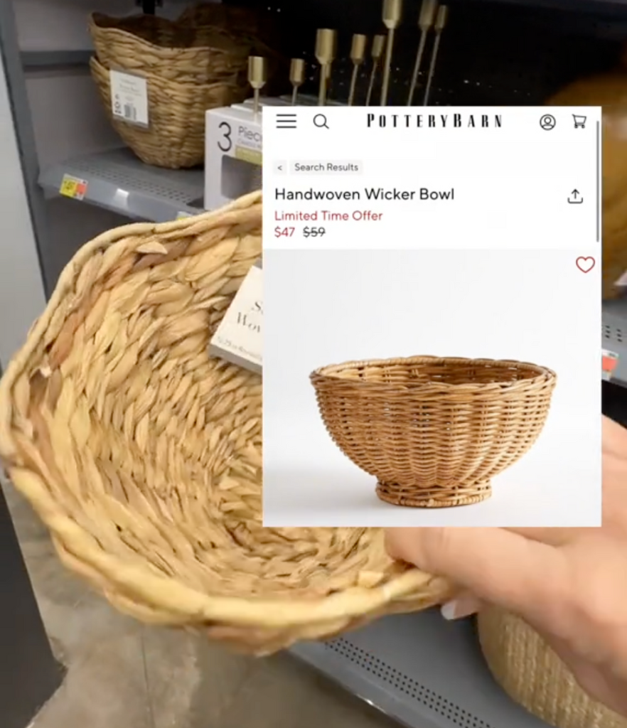 person holding up wicker basket at Walmart