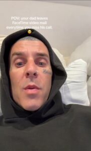 A screenshot of Alabama Barker's recent TikTok featuring sweet messages from dad, the Blink-182 drummer Travis Barker