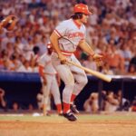 Pete Rose of the Cincinnati Reds in action on Aug. 2, 1978, against the Atlanta Braves. He earned the nickname "Charlie Hustle" for taking off after nearly every possible base hit.