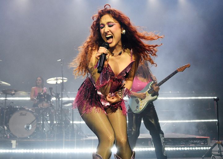 Chappell Roan performs during her Midwest Princess tour on Sept. 21 at the Brixton Academy in London.