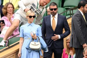 Jordyn Blum and Dave Grohl attend day two of the Wimbledon Tennis Championships at the All England Lawn Tennis and Croquet Club on July 02, 2024 in London, England