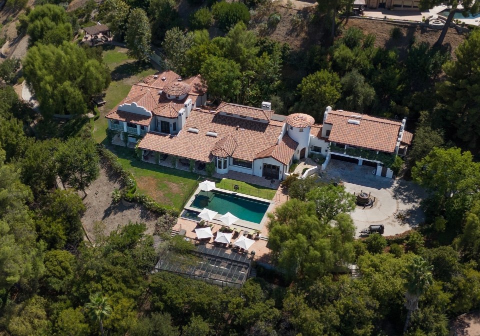 Above, an aerial shot of Foo Fighters lead Dave Grohl's $6 million Los Angeles mansion