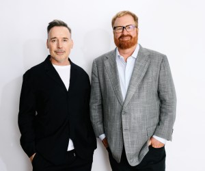 Directors David Furnish (L) and R.J. Cutler of “Elton John: Never Too Late” at the Deadline Studio held at the Bisha Hotel during the Toronto International Film Festival 2024 on September 6, 2024 in Toronto, Canada.