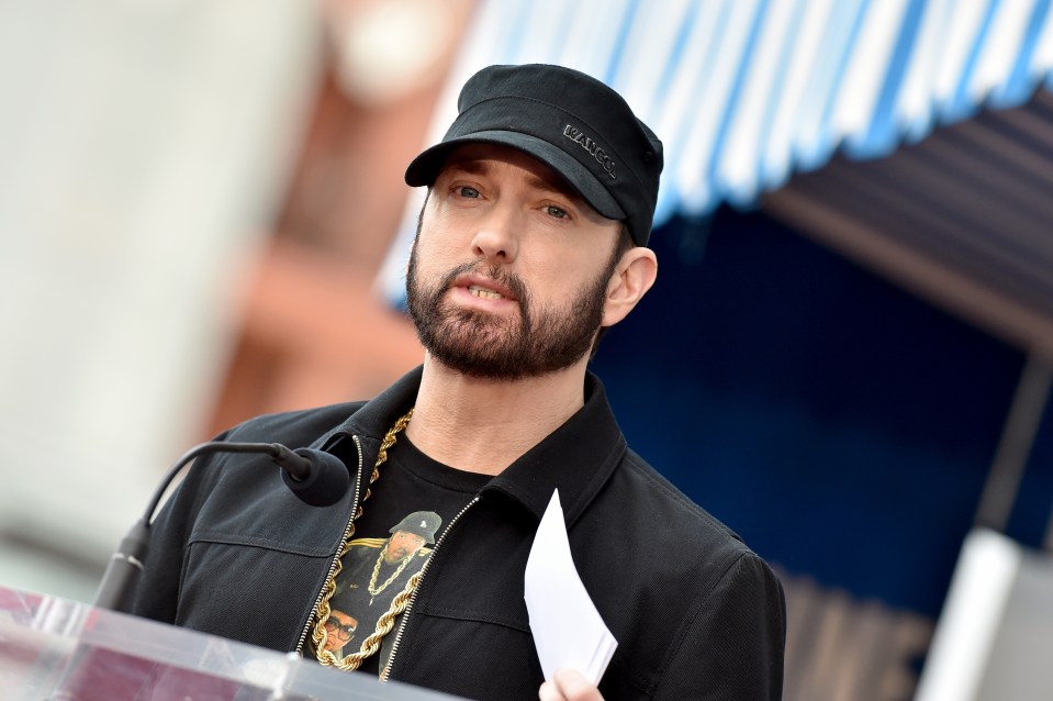 Eminem attending 50 Cent's Hollywood Walk of Fame ceremony on January 30, 2020