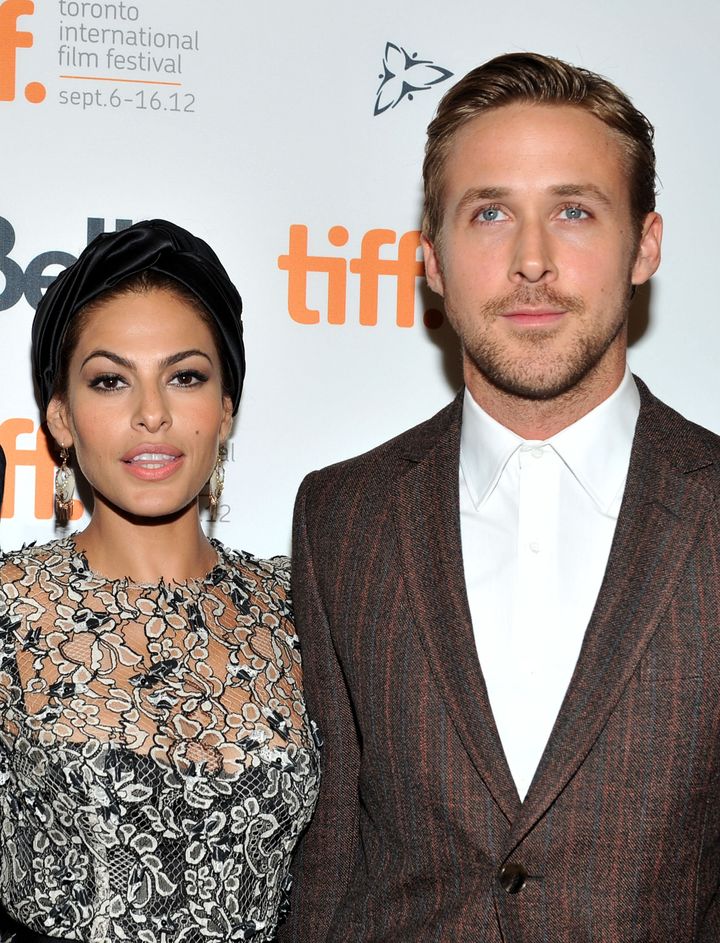 Eva Mendes and Ryan Gosling photographed at a premiere for "The Place Beyond The Pines" on Sept. 7, 2012, in Toronto, Canada.