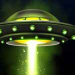 Green ufo spaceship with beam