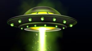 Green ufo spaceship with beam