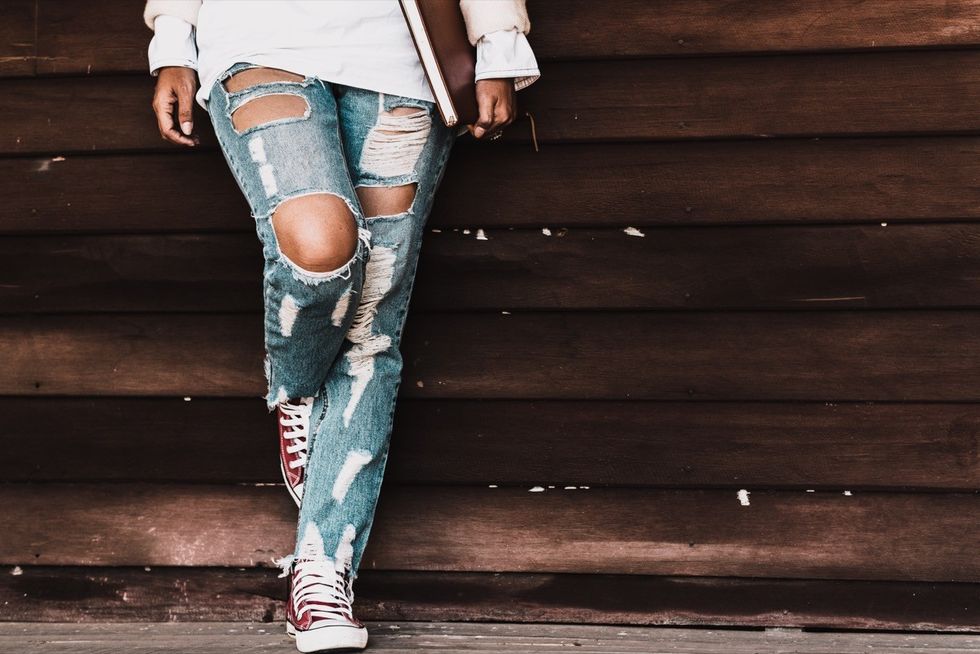 over distressed jeans