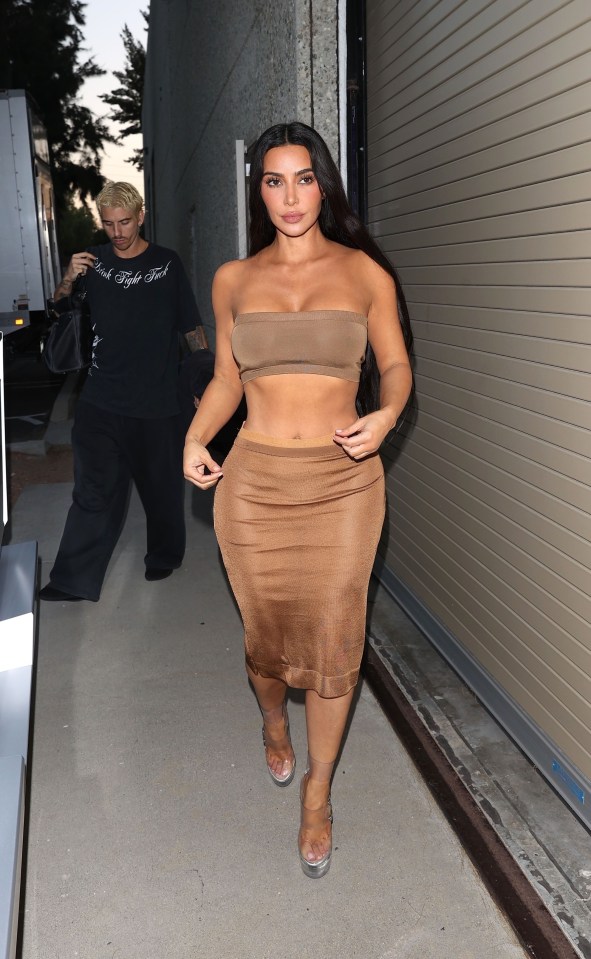 Kim Kardashian turned heads in Calabasas in a tan coord set