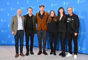 (L to R) executive producer Drew Vinton, producer Matt Damon, director Nenad Cicin-Sain, producer Sarah Anthony, executive producer Jennifer Pitcher, and screenwriter Bill S. Carter attend a photocall for the film "Kiss the Future" presented in the Berlinale Special Gala section at the Berlinale, Europe's first major film festival of the year, on February 19, 2023 in Berlin. 