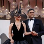 Lady Gaga has shown off her huge engagement ring while dazzling on the red carpet at the Venice Film Festival