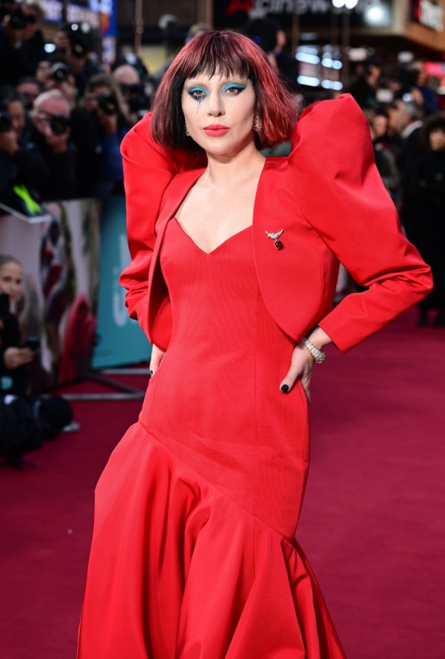 Lady Gaga wore a striking red dress to the UK premiere of Joker 2 in London tonight