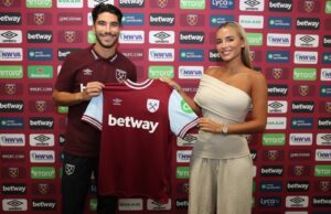 Carlos Soler with partner Marta Marchena after signing for West Ham on Deadline Day