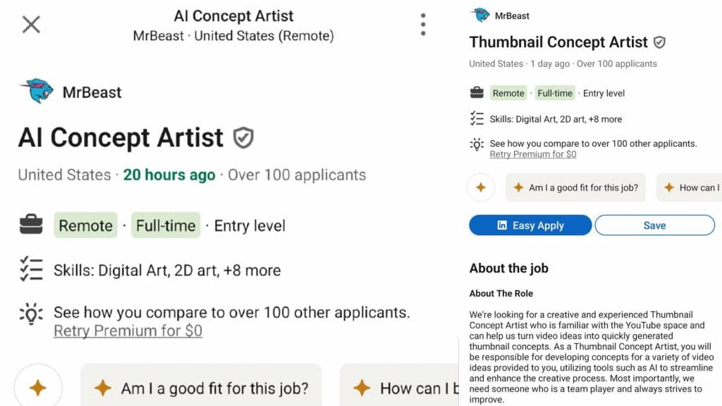 mrbeast job listing ai artist linkedin