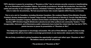 'Russians At War' TIFF Screenings Paused "Immediately" After Threats