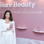 Selena Gomez Celebrates the Launch of Rare Beauty's Find Comfort Body Collection on January 10, 2024, in Beverly Hills, California