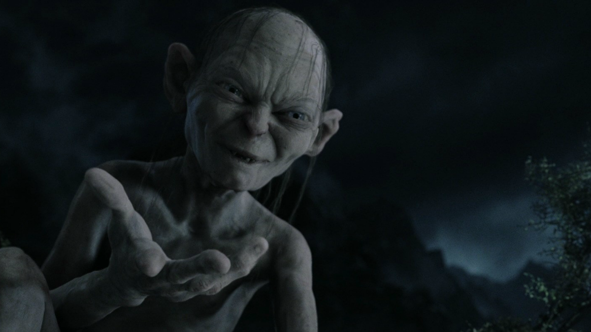 Smeagol fights with his alternate identity Gollum in Lord of the Rings: Return of the King.