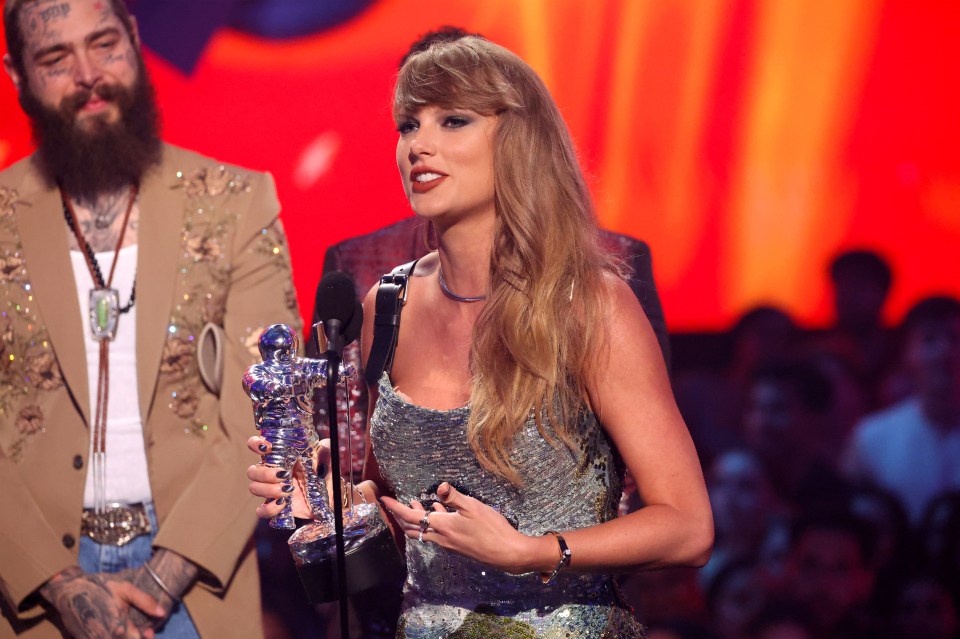 Taylor Swift accepting her award for Video of the Year at the 2024 MTV Video Music Awards